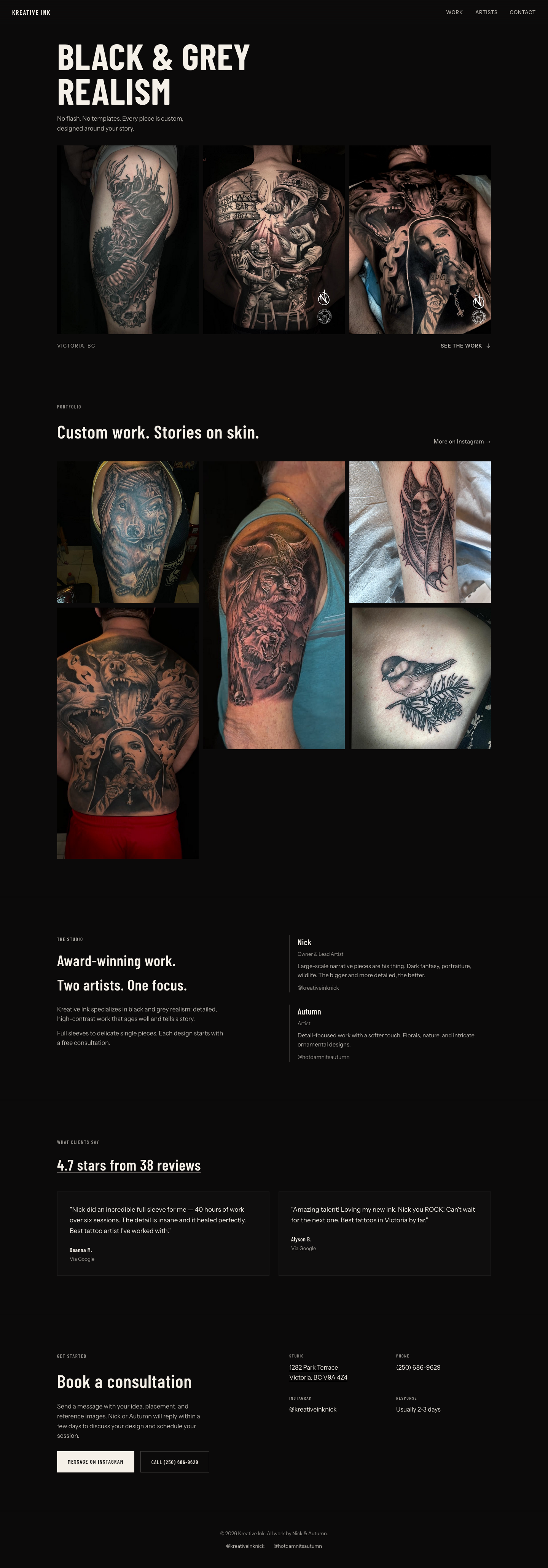 Kreative Ink live site preview